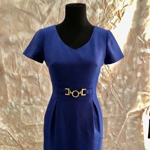 TAHARI BLUE BEAUTY WITH GOLD ACCENT CINCHED WAIST